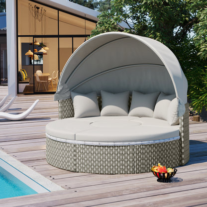 Céleste patio daybed separated into two loveseats with matching ottomans