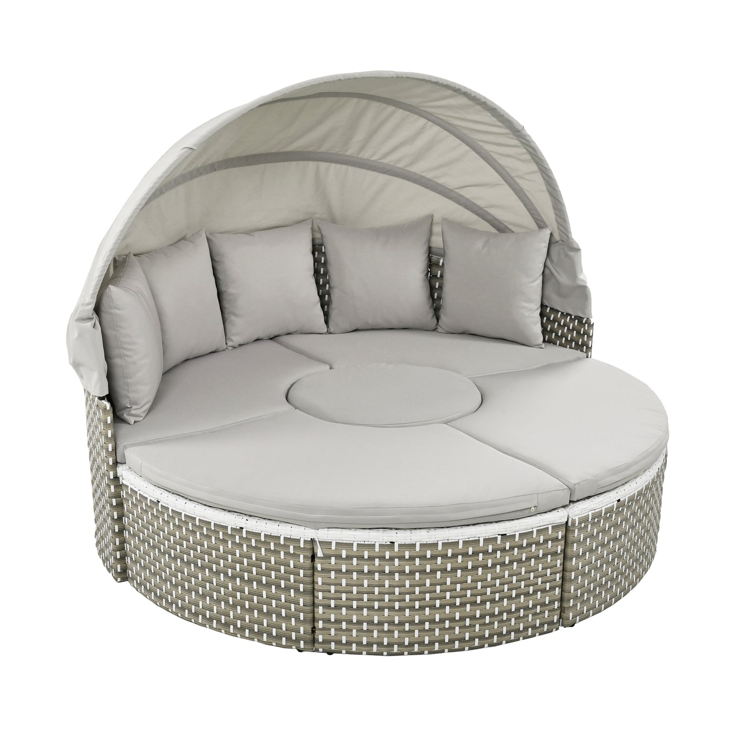 Retractable canopy above the Céleste round outdoor daybed