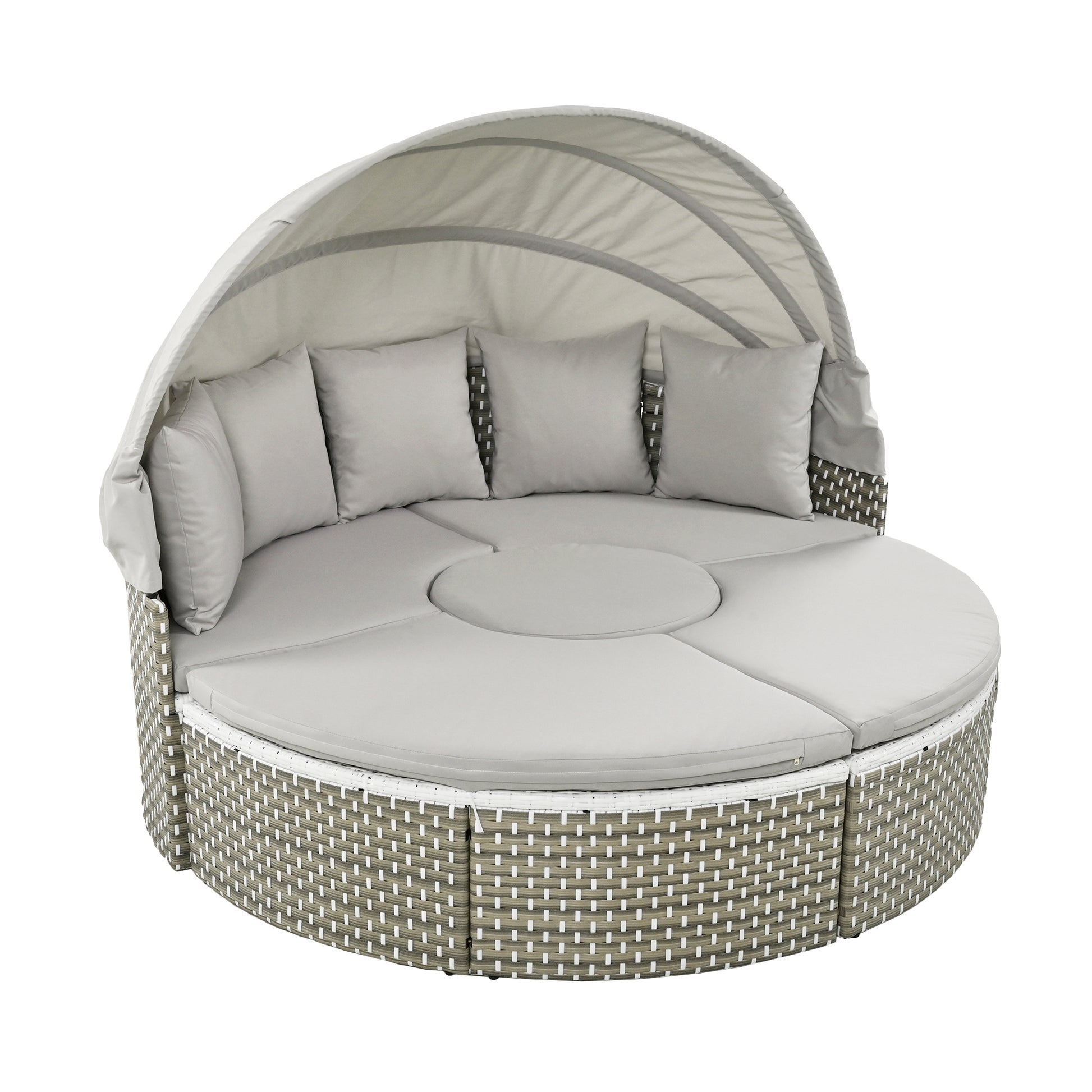 Retractable canopy above the Céleste round outdoor daybed