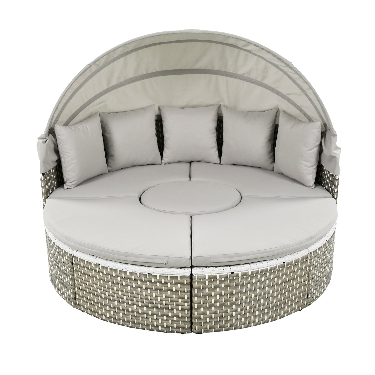 Adjustable center table on the Céleste wicker patio daybed set