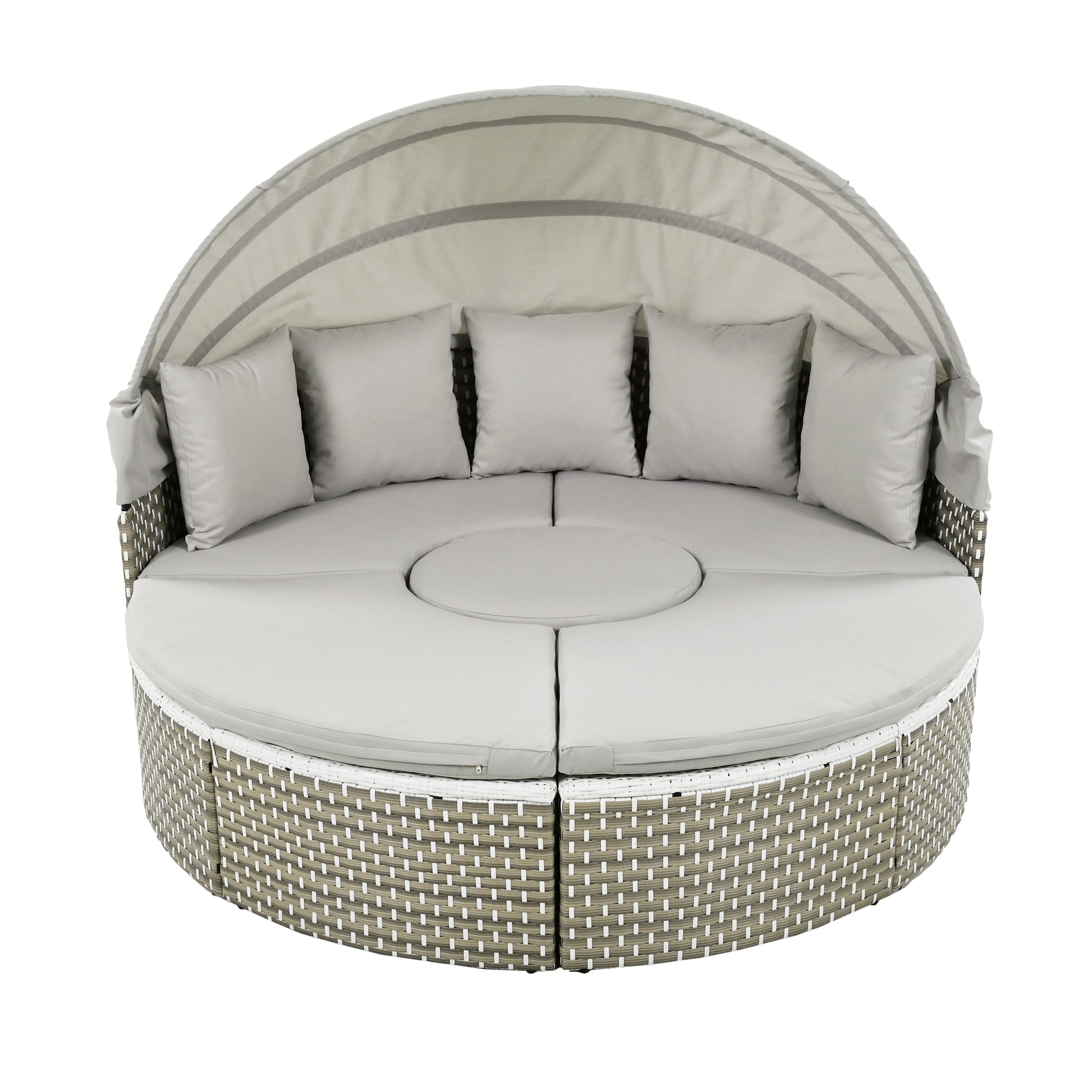 Adjustable center table on the Céleste wicker patio daybed set