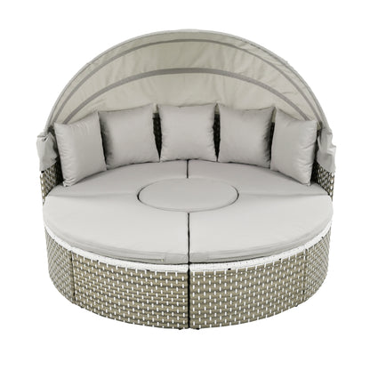 Adjustable center table on the Céleste wicker patio daybed set