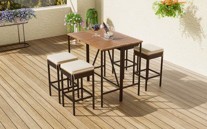 Four woven PE rattan stools with cushions from the Aveline set
