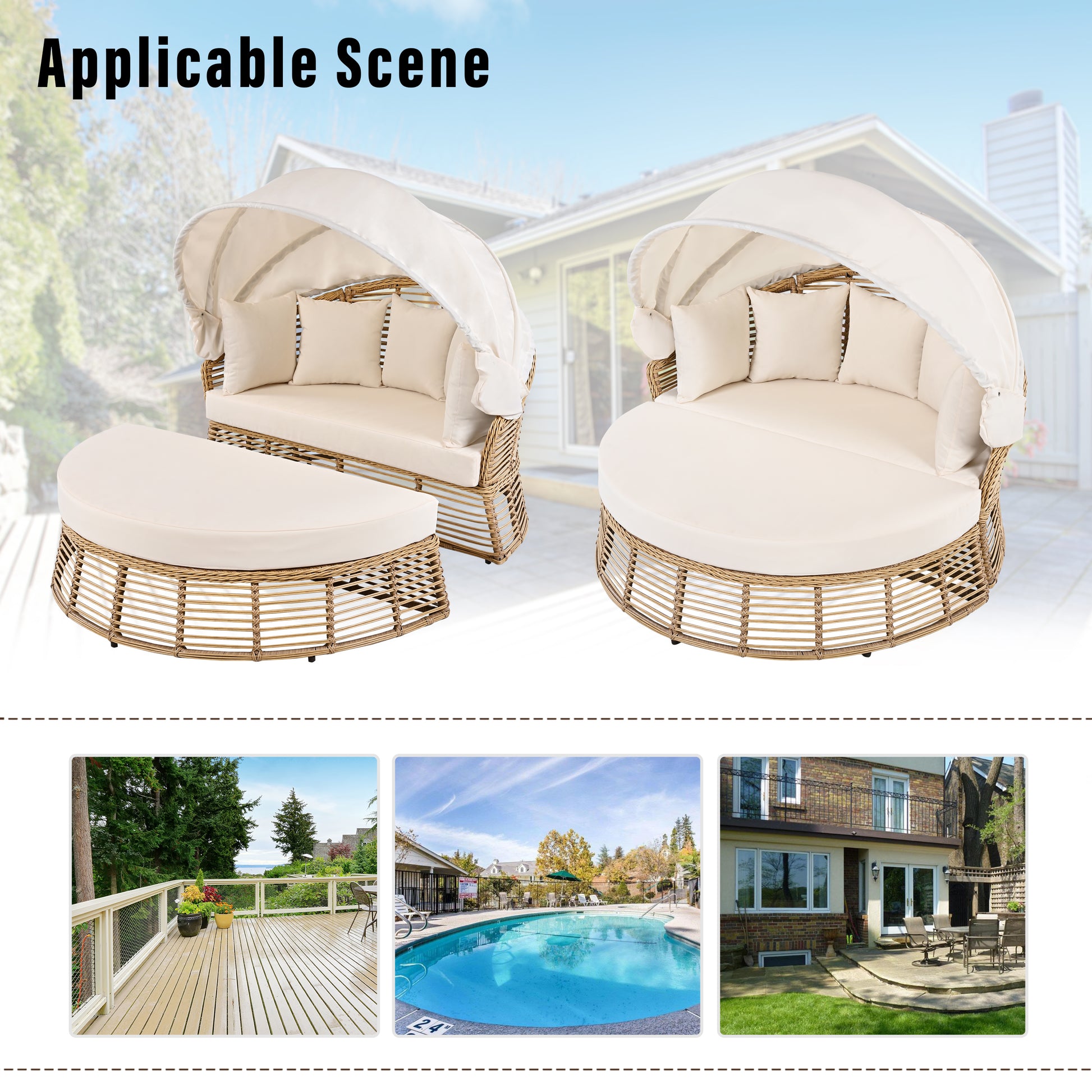 Side view of the canopy and curved wicker frame on the Élanor daybed