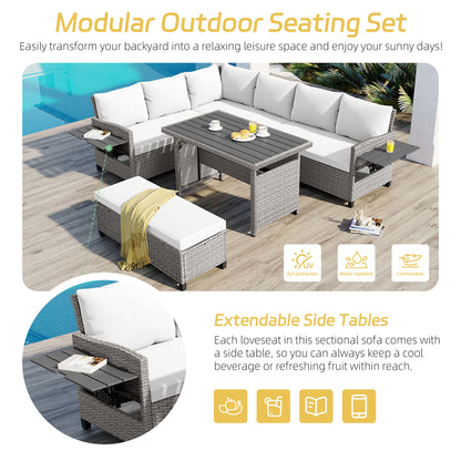 L-shaped Lumière outdoor sectional arranged around the dining table